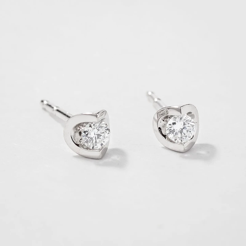 Tension Set Solitaire Canadian Diamond Stud Earrings in 14K White Gold