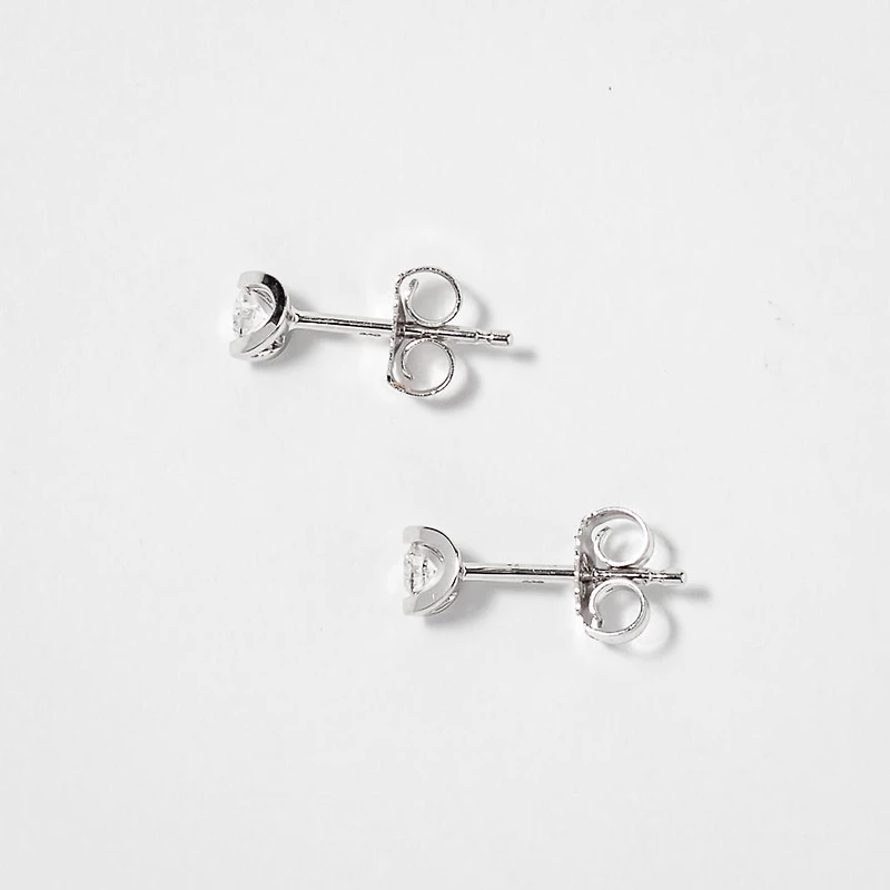 Tension Set Solitaire Canadian Diamond Stud Earrings in 14K White Gold