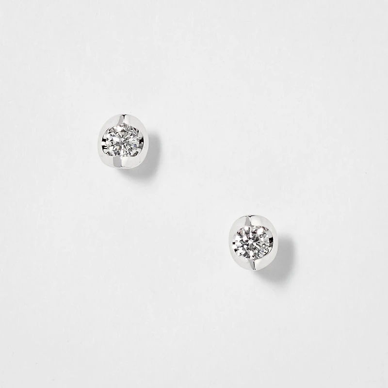 Tension Set Solitaire Canadian Diamond Stud Earrings in 14K White Gold