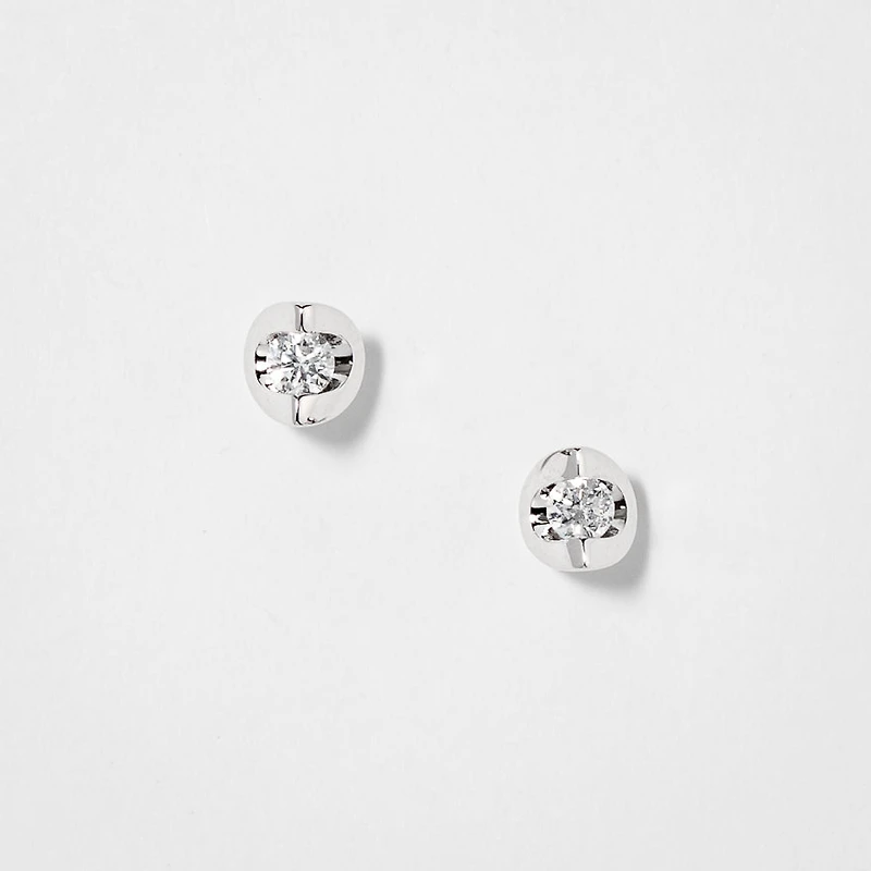 Tension Set Solitaire Canadian Diamond Stud Earrings in 14K White Gold