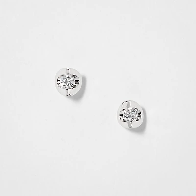 Tension Set Solitaire Canadian Diamond Stud Earrings in 14K White Gold