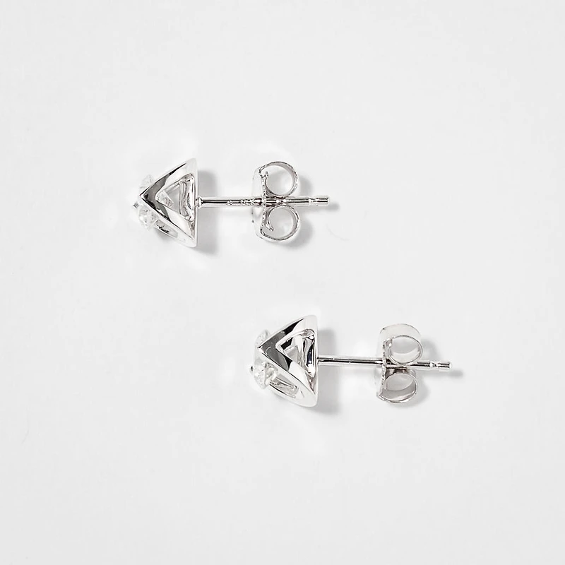 Tension Set Solitaire Canadian Diamond Stud Earrings in 14K White Gold