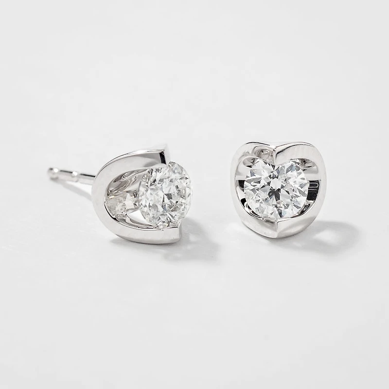 Tension Set Solitaire Canadian Diamond Stud Earrings in 14K White Gold