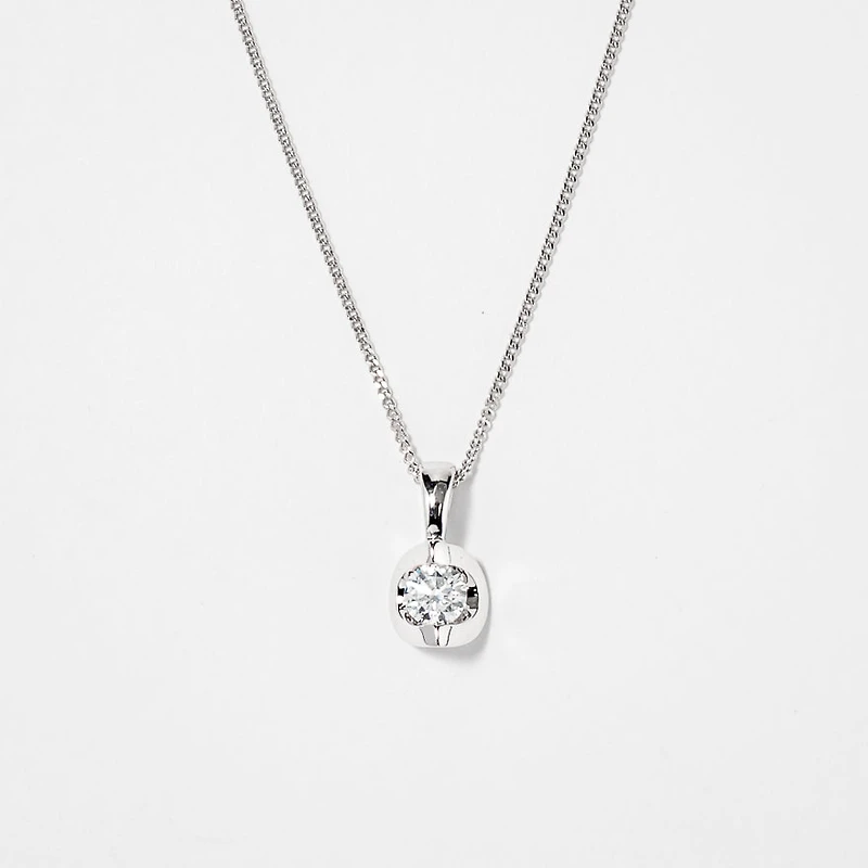Tension Set Canadian Diamond Solitaire Necklace in 14K Gold