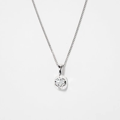 Tension Set Canadian Diamond Solitaire Necklace in 14K Gold