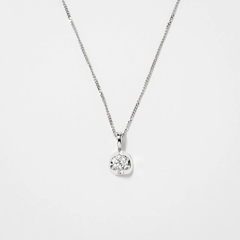 Tension Set Canadian Diamond Solitaire Necklace in 14K White Gold (0.1