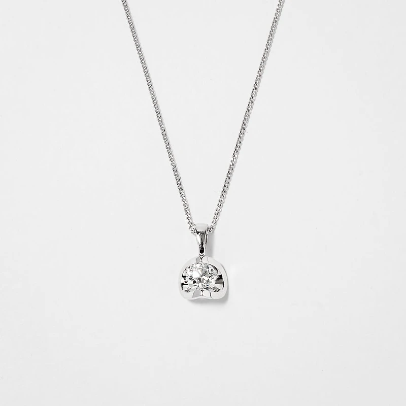 Tension Set Canadian Diamond Solitaire Necklace in 14K White Gold (0.2
