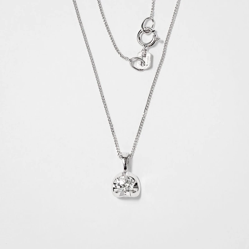 Tension Set Canadian Diamond Solitaire Necklace in 14K White Gold (0.2