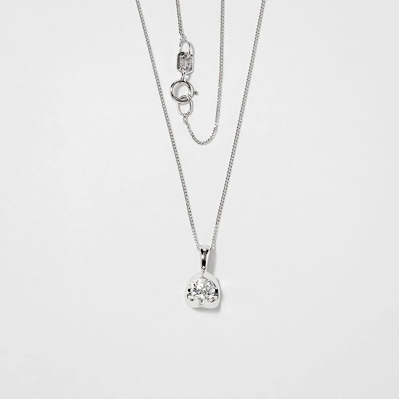 Tension Set Canadian Diamond Solitaire Necklace in 14K White Gold (0.3