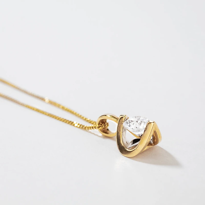 Tension Set Canadian Diamond Solitaire Necklace in 14K Yellow Gold (0