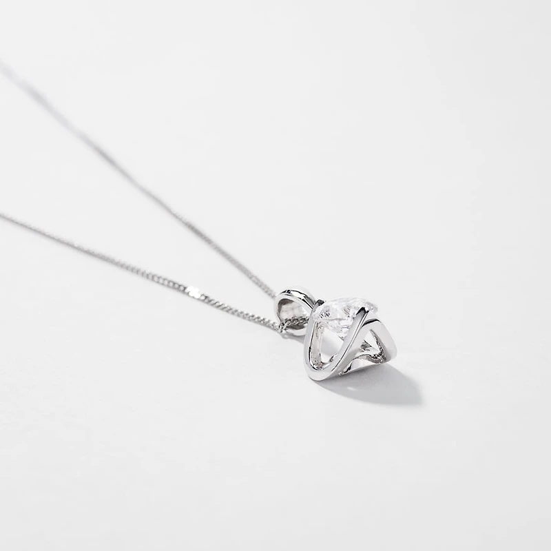Tension Set Canadian Diamond Solitaire Necklace in 14K White Gold (0.5