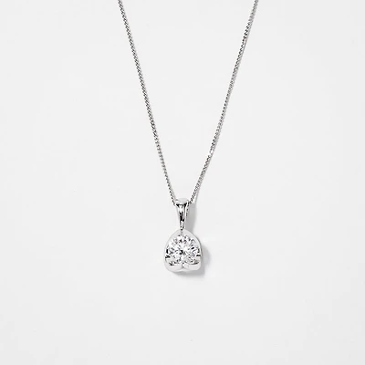 Tension Set Canadian Diamond Solitaire Necklace in 14K White Gold (0.5