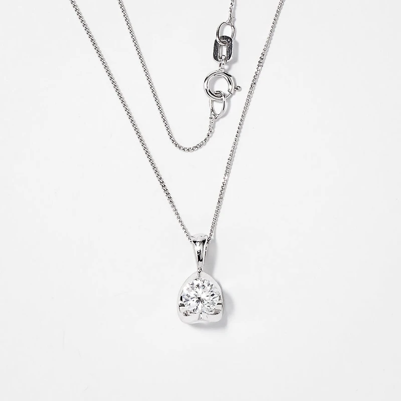 Tension Set Canadian Diamond Solitaire Necklace in 14K White Gold (0.5