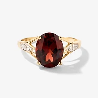Oval Garnet Ring with Diamond Accents 10K Yellow Gold