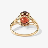 Oval Garnet Ring with Diamond Accents 10K Yellow Gold