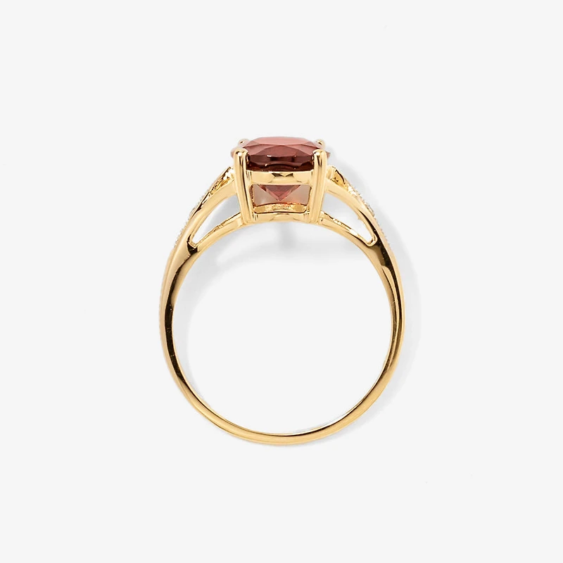 Oval Garnet Ring with Diamond Accents 10K Yellow Gold