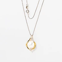 Cultured Pearl Diamond Pendant Necklace in 10K Yellow Gold