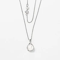 Cultured Pearl Eternity Style Diamond Pendant Necklace in 10K White Go
