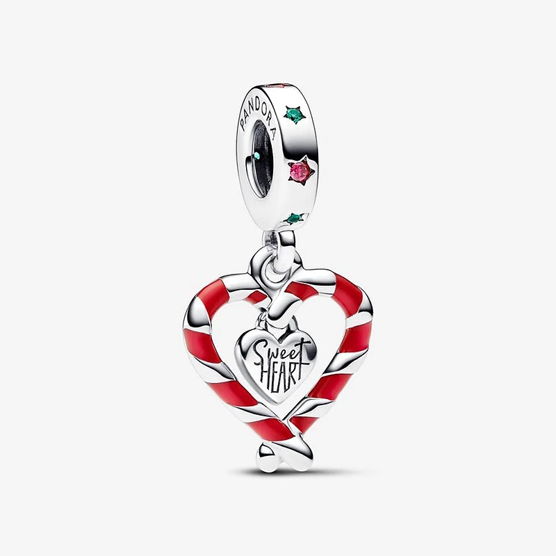 Pandora Double Candy Cane Heart Christmas Dangle Charm | 792822C01