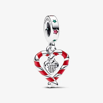 Pandora Double Candy Cane Heart Christmas Dangle Charm | 792822C01