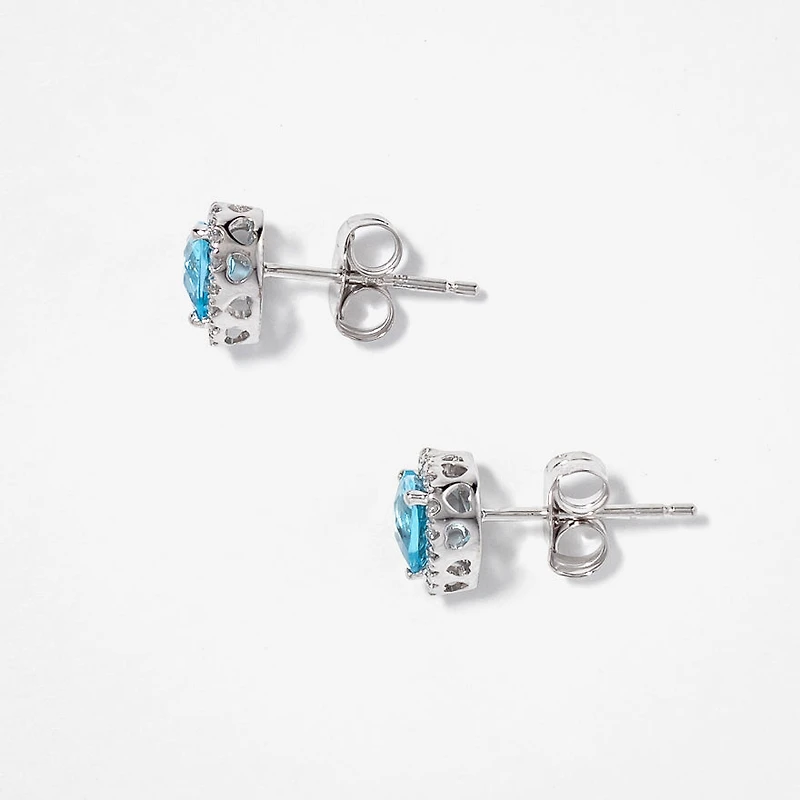 Heart Shape Blue Topaz Earrings in 10K White Gold
