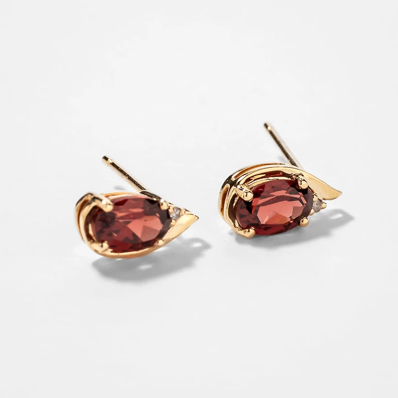 Oval Garnet Earrings in 10K Yellow Gold