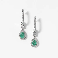 Emerald Earrings With Removable Pear Drop in 10K White Gold