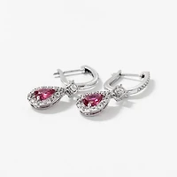 Ruby Earrings With Removable Pear Drop in 10K White Gold