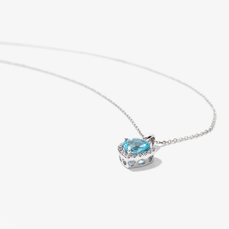Heart Shaped Blue Topaz Necklace 10K White Gold