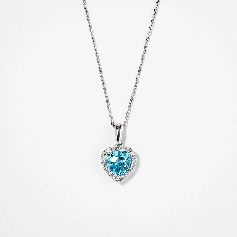 Heart Shaped Blue Topaz Necklace 10K White Gold
