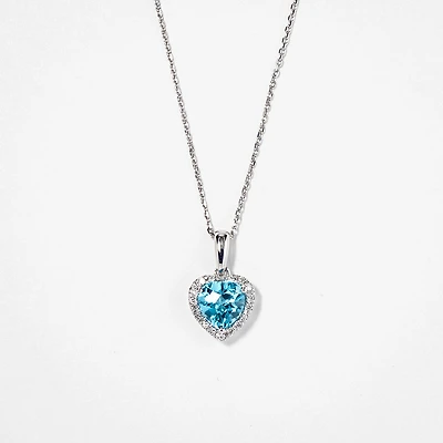 Heart Shaped Blue Topaz Necklace 10K White Gold