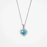 Heart Shaped Blue Topaz Necklace 10K White Gold