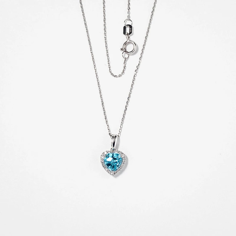Heart Shaped Blue Topaz Necklace 10K White Gold