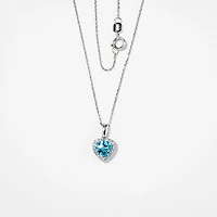 Heart Shaped Blue Topaz Necklace 10K White Gold