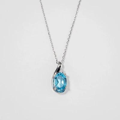 Blue Topaz Necklace in 10K White Gold