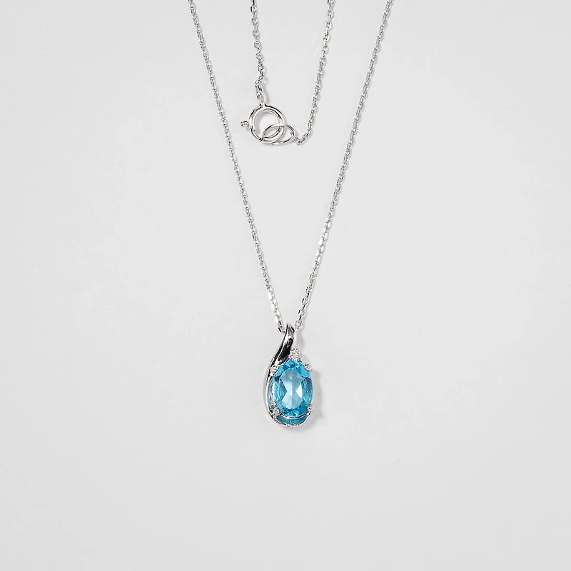Blue Topaz Necklace in 10K White Gold