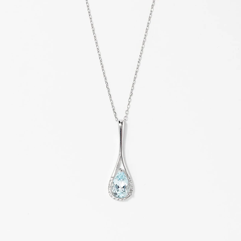 Aquamarine Pendant Necklace in 10K White Gold
