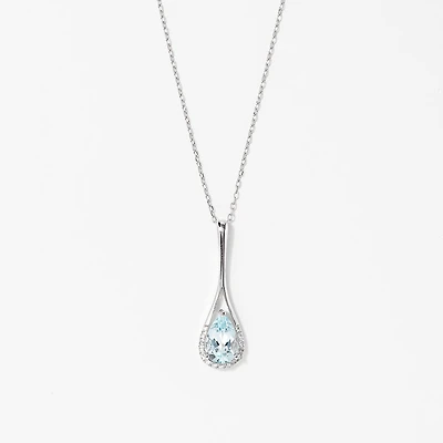 Aquamarine Pendant Necklace in 10K White Gold