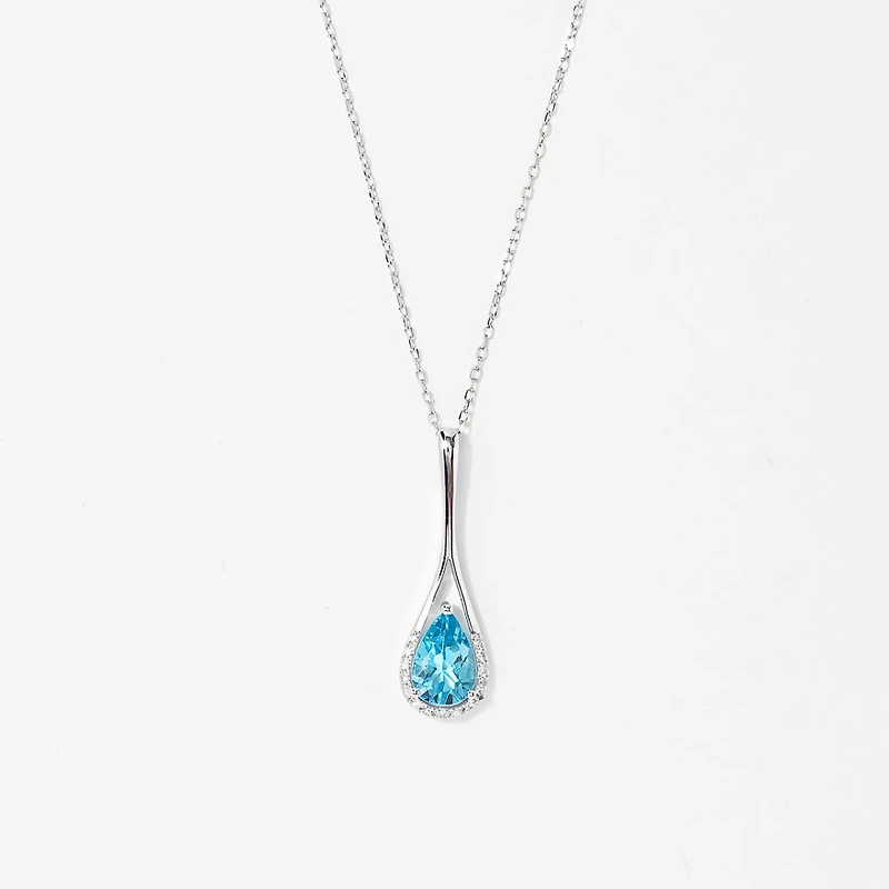 Blue Topaz Pendant Necklace in 10K White Gold
