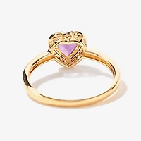Heart Shaped Amethyst Ring Set 10K Yellow Gold