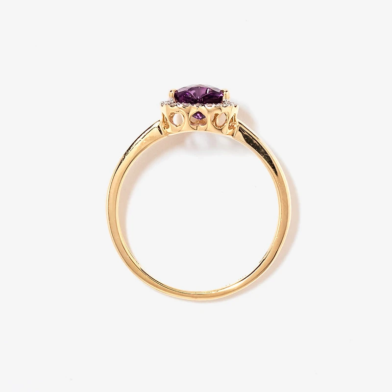 Heart Shaped Amethyst Ring Set 10K Yellow Gold