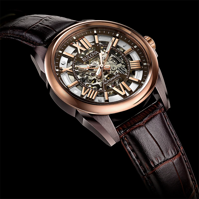 Bulova Men’s Automatic Rose Gold and Leather Dress Watch | 98A165