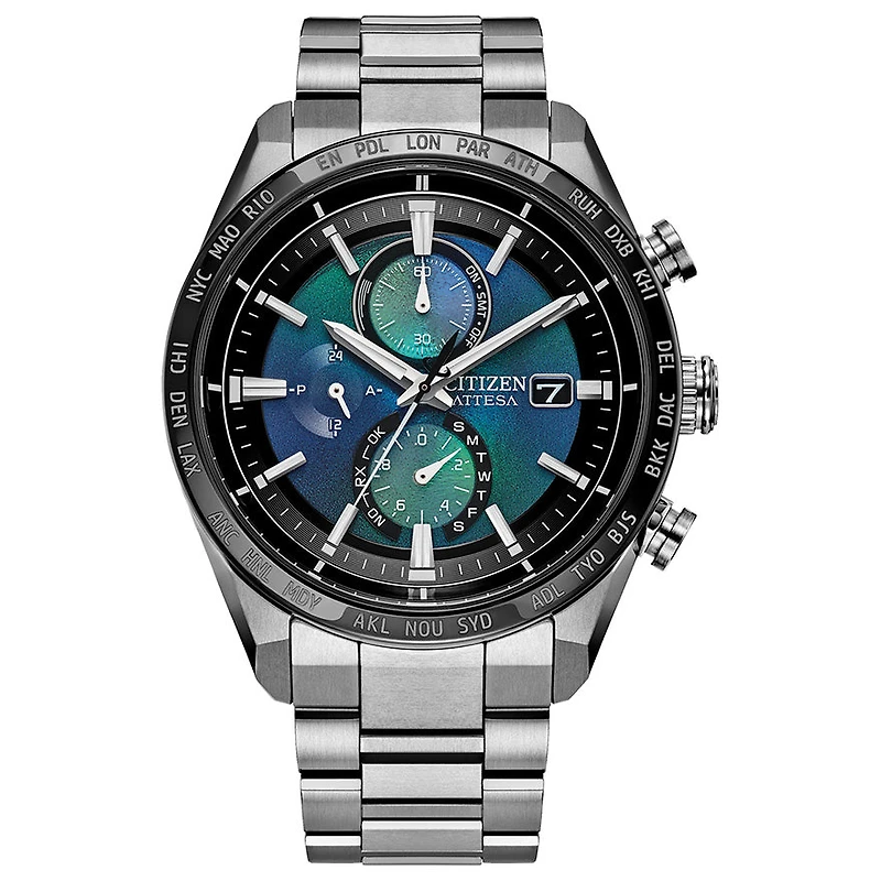 Citizen Eco-Drive Attesa Blue Dial Super Titanium Bracelet Watch | AT8
