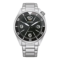 Citizen Eco-Drive Sport Black Dial Stainless Steel Bracelet Watch | AW