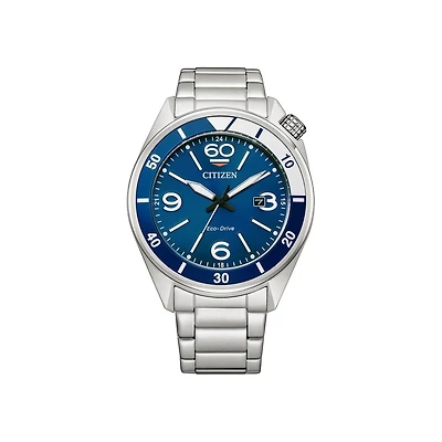 Citizen Eco-Drive Sport Blue Dial Stainless Steel Bracelet Watch | AW1