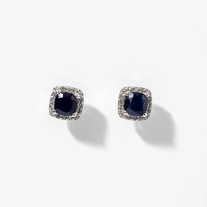 Sapphire Stud Earrings with Diamond Accents in 10K White Gold