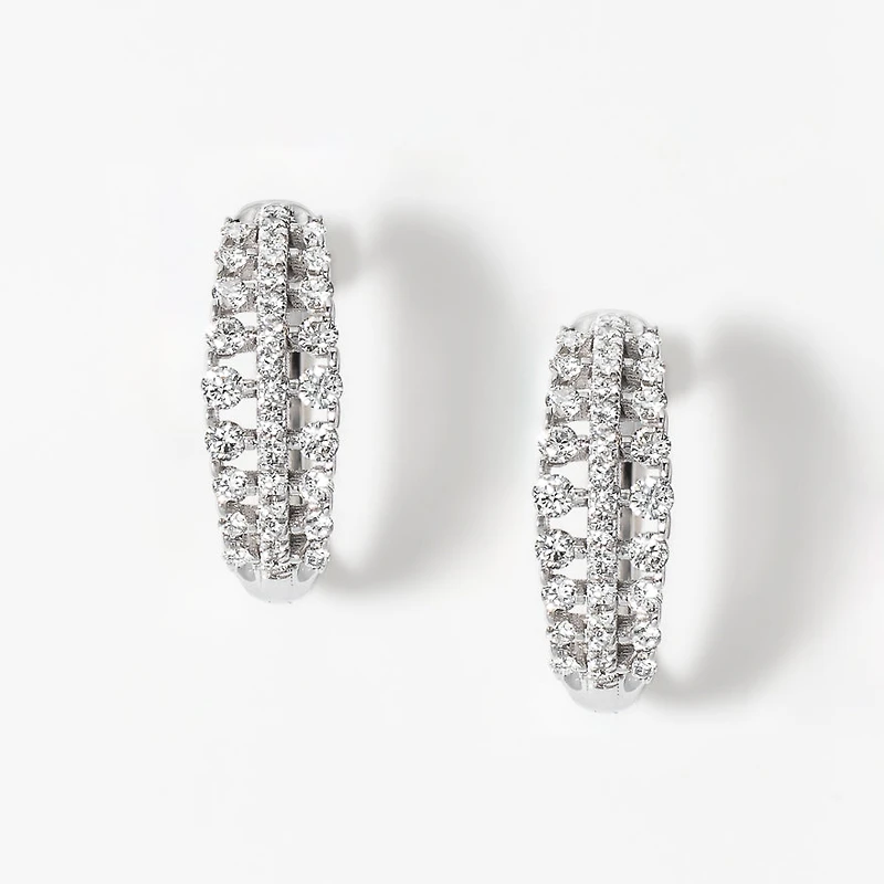 Diamond Cluster Hoop Earrings in 10K White Gold (1.00 ct tw)