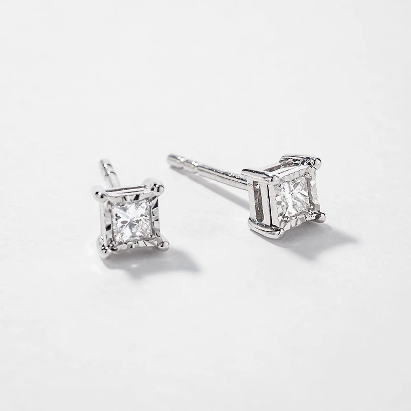 Miracle Mark Diamond Solitaire Stud Earrings in 10K White Gold (0.15ct