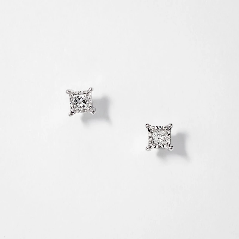 Miracle Mark Diamond Solitaire Stud Earrings in 10K White Gold (0.15ct