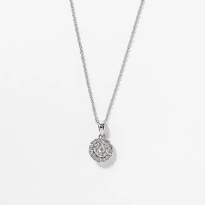 Diamond Cluster Necklace in 10K White Gold with Chain (0.17ct tw)